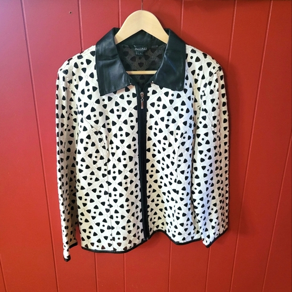 Multiples Jackets & Blazers - White Leather MULTIPLES Cut-Out Jacket Black Mesh Lined Womens Large